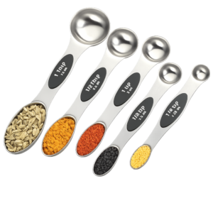 Homepixi Premium Magnetic Measuring Spoon Set of 5 – Dual Sided Stainless Steel Measuring Spoons for Cooking & Baking, Silver