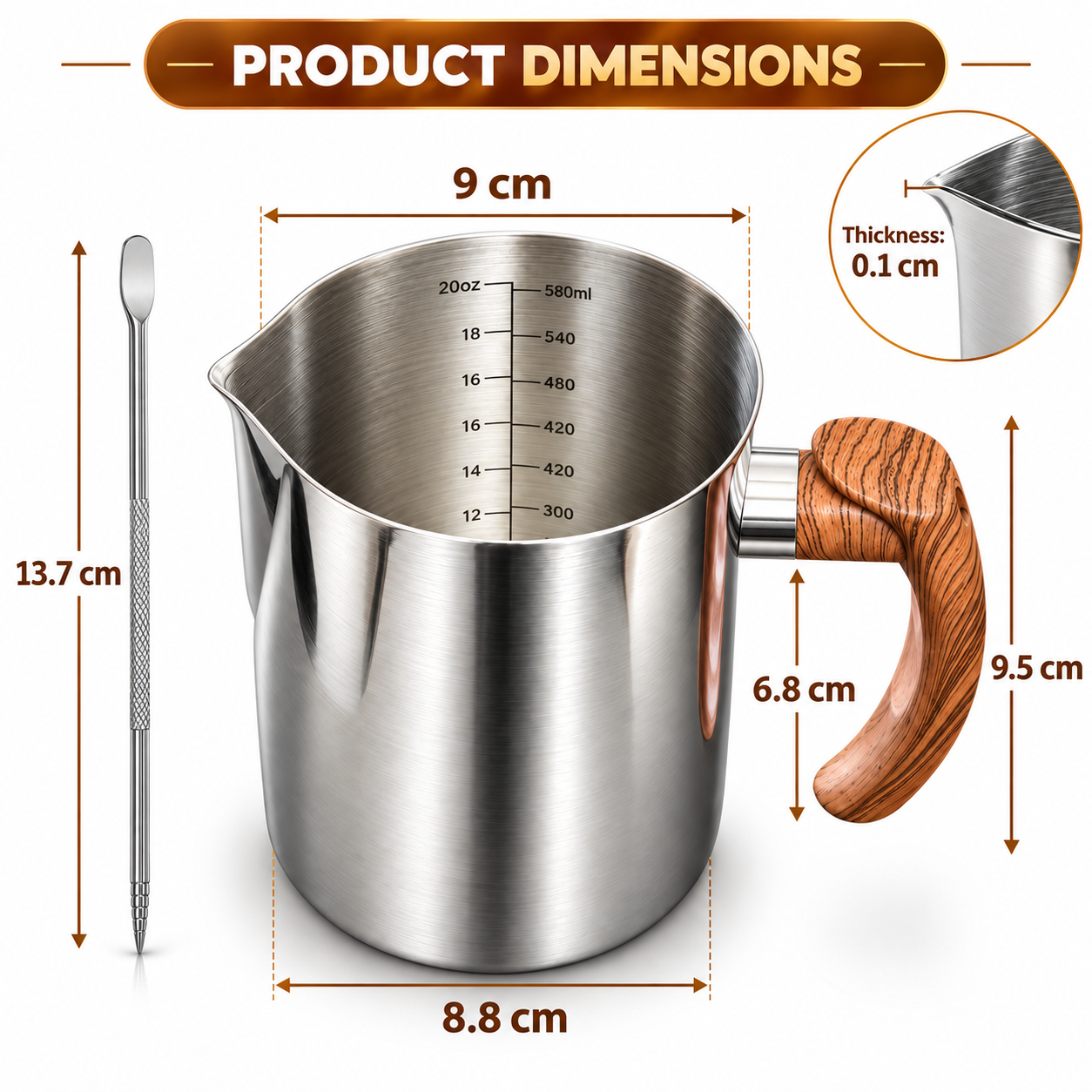 Stainless Steel Milk Frothing Pitcher 600ml - Image 3