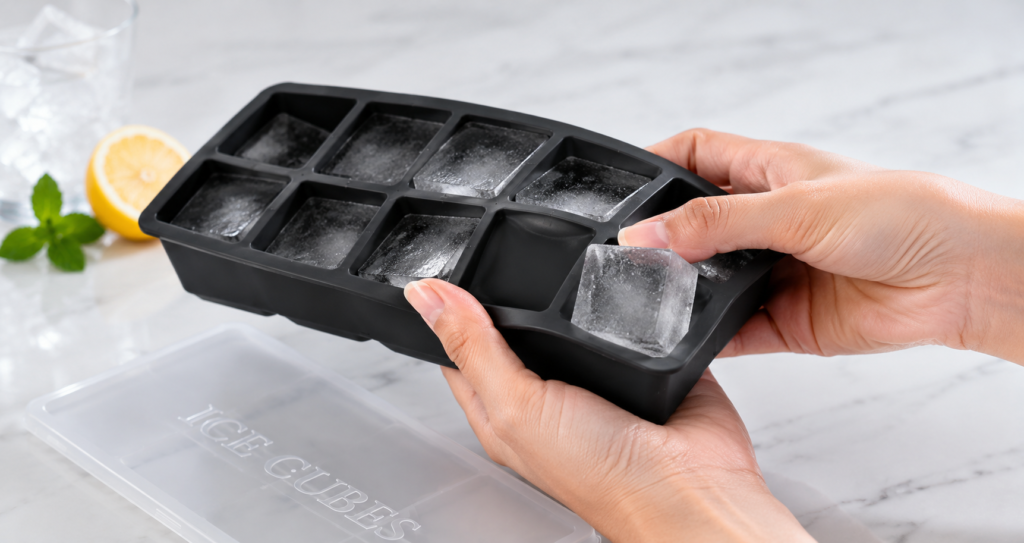 flexible silicone ice tray popping out ice cubes easily