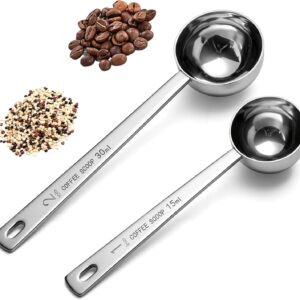 2Pc Coffee Scoop & Measuring Spoon Set – 304 Stainless Steel, 1 Tbsp/15ml & 2 Tbsp/30ml – for Coffee, Tea, Sugar, Baking