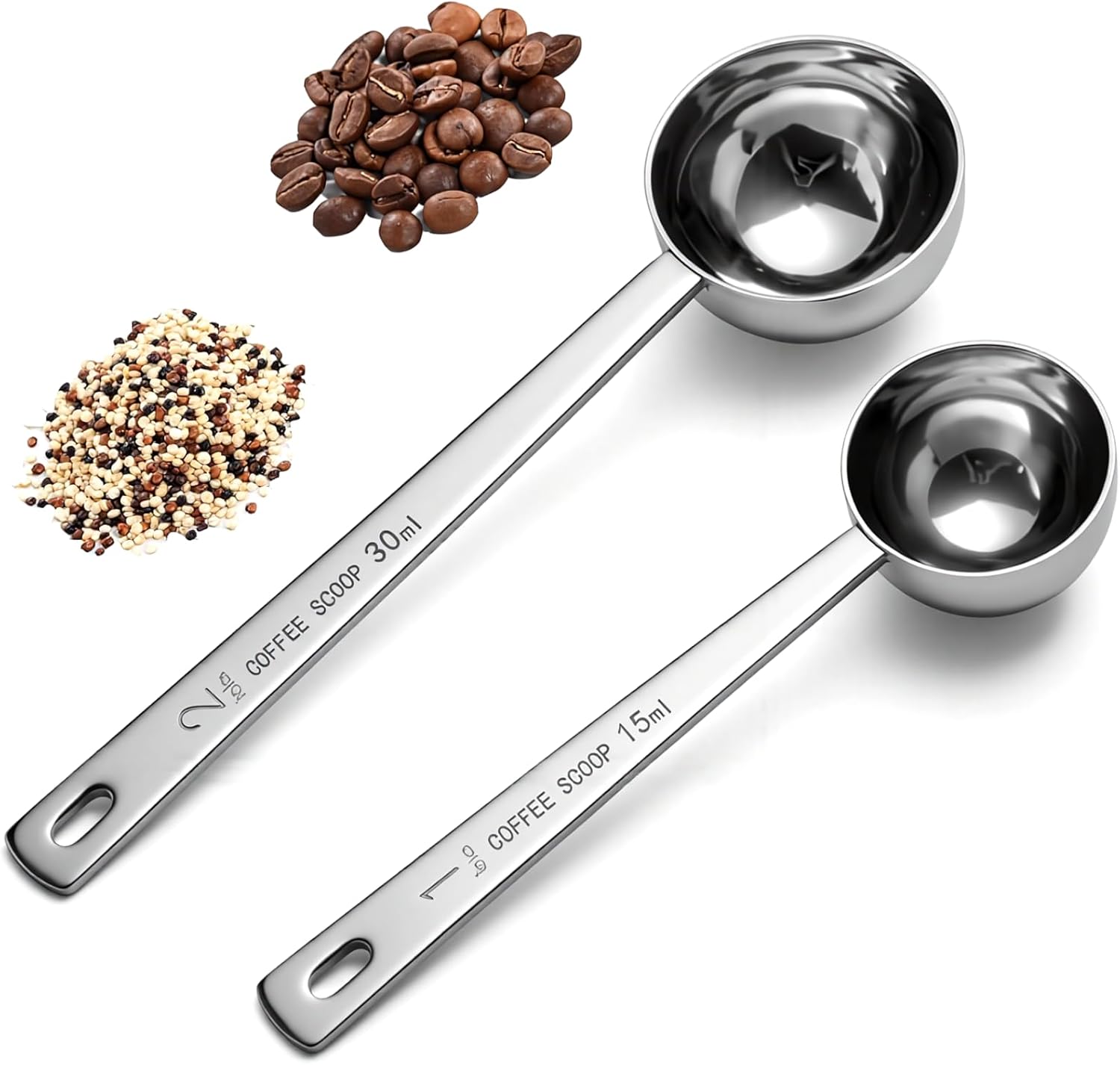 2Pc Coffee Scoop & Measuring Spoon Set – 304 Stainless Steel, 1 Tbsp/15ml & 2 Tbsp/30ml – for Coffee, Tea, Sugar, Baking